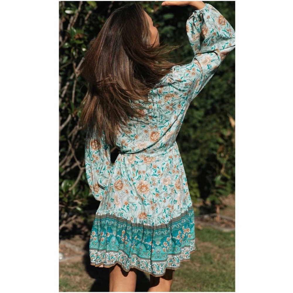 Boho Hippie Gypsy Floral print pink ruffle dress - Picture 15 of 16